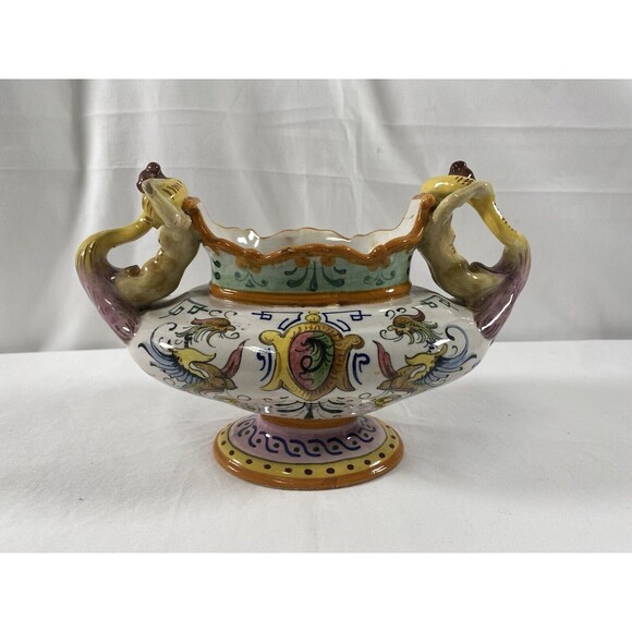 VTG Antique Italy Faience Pottery Centerpiece Jardiniere Mascarons READ